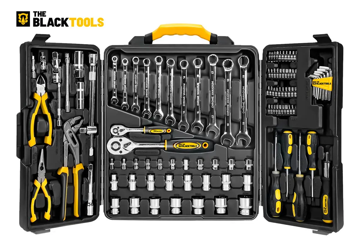 Caixa Jogo De Ferramentas 110 Peças Aço Cromo Vanádio Completo Maleta Para Mecânico comercial Ttk110 The Black Tools